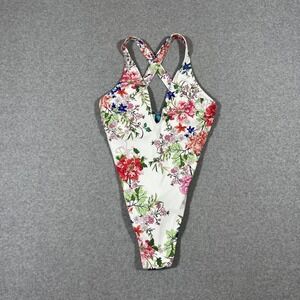 NWT Johnny Was Sz S Metalli Giorno Crossback One Piece Swimsuit White Floral